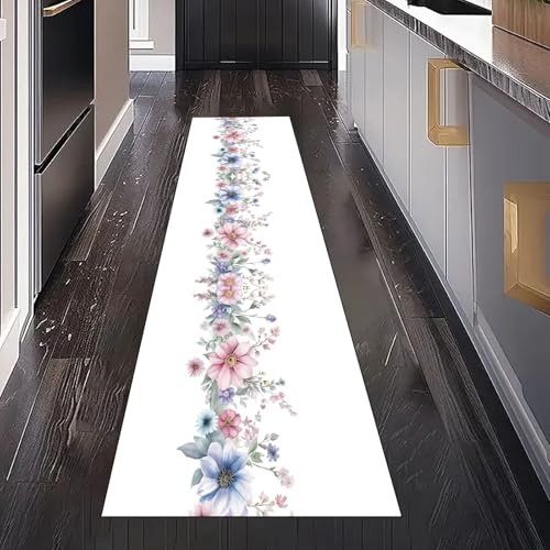 Gaqinhh Aquarell Blumen Teppichläufer Waschbar rutschfest 60x180 cm, Frisch Natur Blumenmuster Küchenteppich Teppich Bettumrandung Schlafzimmer für Flur Eingangsbereich Wohnzimmer Teppiche Gaqinhh Aquarell Blumen Teppichläufer Waschbar rutschfest 60x180 cm, Frisch Natur Blumenmuster Küchenteppich Teppich Bettumrandung Schlafzimmer für Flur Eingangsbereich Wohnzimmer Teppiche von Gaqinhh
