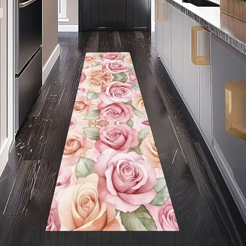 Gaqinhh Aquarell Rose Teppich Läufer Flur Küchenteppich Waschbar rutschfest 60x120 cm, Geblümt Blumen Pastoral Blatt Teppichläufer für Bettumrandung Schlafzimmer Küchenläufer Eingangsbereich Gaqinhh Aquarell Rose Teppich Läufer Flur Küchenteppich Waschbar rutschfest 60x120 cm, Geblümt Blumen Pastoral Blatt Teppichläufer für Bettumrandung Schlafzimmer Küchenläufer Eingangsbereich von Gaqinhh