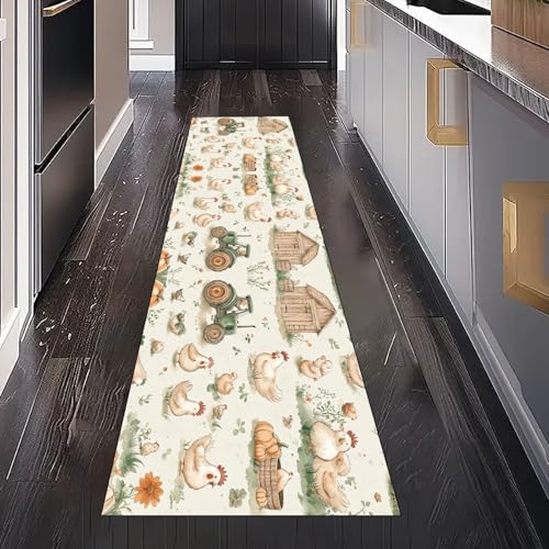 Gaqinhh Bauernhaus Hahn Pastoral Traktor Teppich Läufer für Küchenteppich Schlafzimmer Wohnzimmer, Landhausstil Huhn Teppichläufer Waschbar rutschfest für Flur Eingangsbereich Bettumrandung 80x200 cm Gaqinhh Bauernhaus Hahn Pastoral Traktor Teppich Läufer für Küchenteppich Schlafzimmer Wohnzimmer, Landhausstil Huhn Teppichläufer Waschbar rutschfest für Flur Eingangsbereich Bettumrandung 80x200 cm von Gaqinhh