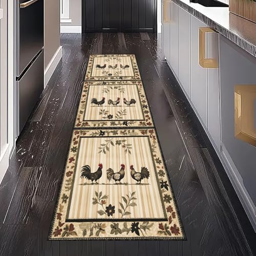 Gaqinhh Bauernhaus Tiere Huhn Teppich Läufer Flur Küche Waschbar rutschfest 60x150 cm, Rustikal Blumen Streifen Teppiche für Bettumrandung Schlafzimmer Teppichläufer für Küchenläufer Eingangsbereich Gaqinhh Bauernhaus Tiere Huhn Teppich Läufer Flur Küche Waschbar rutschfest 60x150 cm, Rustikal Blumen Streifen Teppiche für Bettumrandung Schlafzimmer Teppichläufer für Küchenläufer Eingangsbereich von Gaqinhh