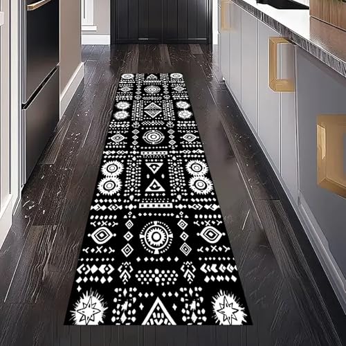 Gaqinhh Bohemian Geometrie Teppich Läufer für Küchenteppich Schlafzimmer Wohnzimmer, Vintage Azteken Ethnische Teppichläufer Waschbar rutschfest für Flur Eingangsbereich Bettumrandung 80x200 cm von Gaqinhh