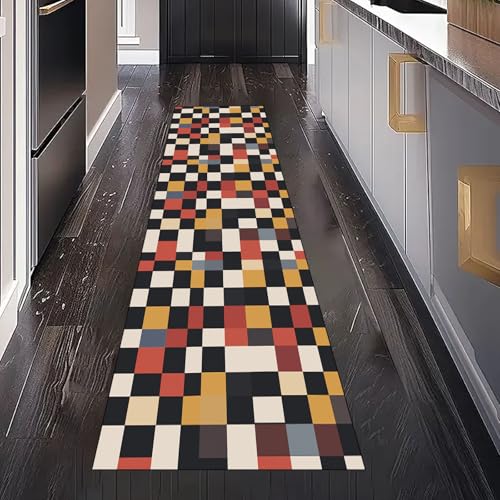 Gaqinhh Bunt Plaid Rechteck Teppich Läufer Flur Küche Waschbar rutschfest 60x150 cm, Moderne Ästhetik Kunst Teppiche für Bettumrandung Schlafzimmer Teppichläufer für Küchenläufer Eingangsbereich von Gaqinhh