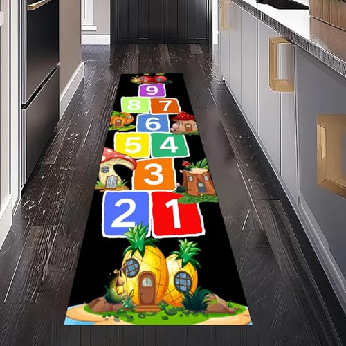 Gaqinhh Cartoon Haus Teppichläufer Küchenteppich Waschbar rutschfest 80x150 cm, Märchen Pilz Kinder Ananas Teppich für Bettumrandung Schlafzimmer Flur Eingangsbereich Wohnzimmer Küche von Gaqinhh
