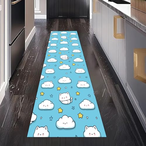 Gaqinhh Cartoon Katze Teppichläufer Küchenteppich Waschbar rutschfest 80x150 cm, Niedlich Wolke Kinder Stern Teppich für Bettumrandung Schlafzimmer Flur Eingangsbereich Wohnzimmer Küche Gaqinhh Cartoon Katze Teppichläufer Küchenteppich Waschbar rutschfest 80x150 cm, Niedlich Wolke Kinder Stern Teppich für Bettumrandung Schlafzimmer Flur Eingangsbereich Wohnzimmer Küche von Gaqinhh