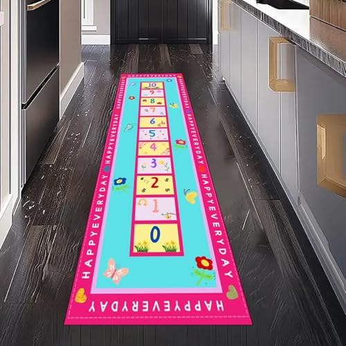 Gaqinhh Cartoon Spiel Teppichläufer Küchenteppich Waschbar rutschfest 80x150 cm, Süß Blume Kinder Schmetterling Teppich für Bettumrandung Schlafzimmer Flur Eingangsbereich Wohnzimmer Küche von Gaqinhh