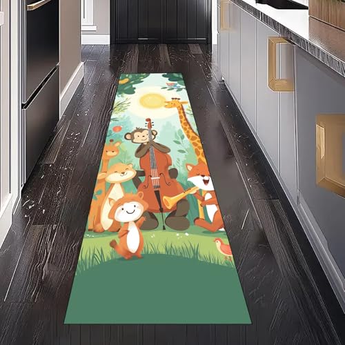 Gaqinhh Cartoon Tiere Teppichläufer Küchenteppich Waschbar rutschfest, Niedlich Wildtiere Kinder Dschungel Teppich Läufer Flur für Bettumrandung Schlafzimmer Eingangsbereich Wohnzimmer 80x250 cm von Gaqinhh