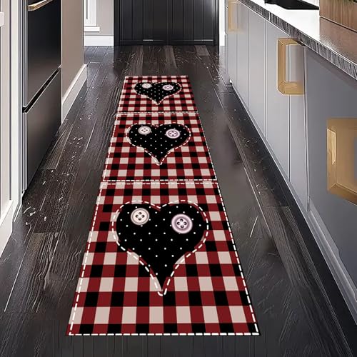 Gaqinhh Geometrie Plaid Streifen Teppich Läufer Flur Küche Waschbar rutschfest 80x300 cm, Romantisch Liebe Herz Teppichläufer für küchenteppich Eingangsbereich Bettumrandung Schlafzimmer Wohnzimmer von Gaqinhh