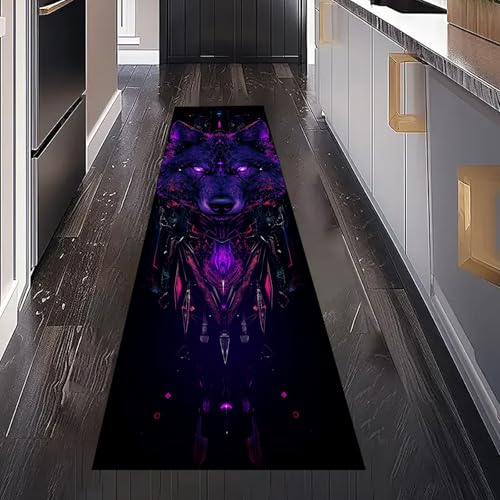 Gaqinhh Gothic Wolf Teppich Läufer für Küchenteppich Schlafzimmer Wohnzimmer, Horror Wildtiere Feder Teppichläufer Waschbar rutschfest für Flur Eingangsbereich Bettumrandung 80x200 cm Gaqinhh Gothic Wolf Teppich Läufer für Küchenteppich Schlafzimmer Wohnzimmer, Horror Wildtiere Feder Teppichläufer Waschbar rutschfest für Flur Eingangsbereich Bettumrandung 80x200 cm von Gaqinhh
