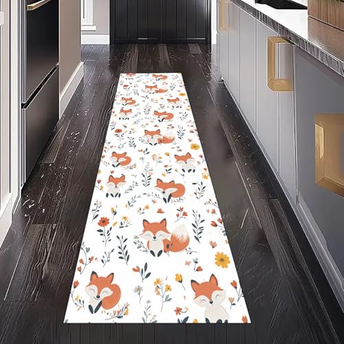 Gaqinhh Karikatur Niedlich Fuchs Teppichläufer Küchenteppich Waschbar rutschfest, Blumen Pflanzen Blätter Teppich Läufer Flur für Bettumrandung Schlafzimmer Eingangsbereich Wohnzimmer 80x250 cm Gaqinhh Karikatur Niedlich Fuchs Teppichläufer Küchenteppich Waschbar rutschfest, Blumen Pflanzen Blätter Teppich Läufer Flur für Bettumrandung Schlafzimmer Eingangsbereich Wohnzimmer 80x250 cm von Gaqinhh