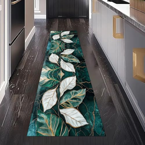 Gaqinhh Luxuriös Pflanzen Blätter Teppichläufer Küchenteppich Waschbar rutschfest 80x150 cm, Grün Marmor Optik Teppich für Bettumrandung Schlafzimmer Flur Eingangsbereich Wohnzimmer Küche Gaqinhh Luxuriös Pflanzen Blätter Teppichläufer Küchenteppich Waschbar rutschfest 80x150 cm, Grün Marmor Optik Teppich für Bettumrandung Schlafzimmer Flur Eingangsbereich Wohnzimmer Küche von Gaqinhh