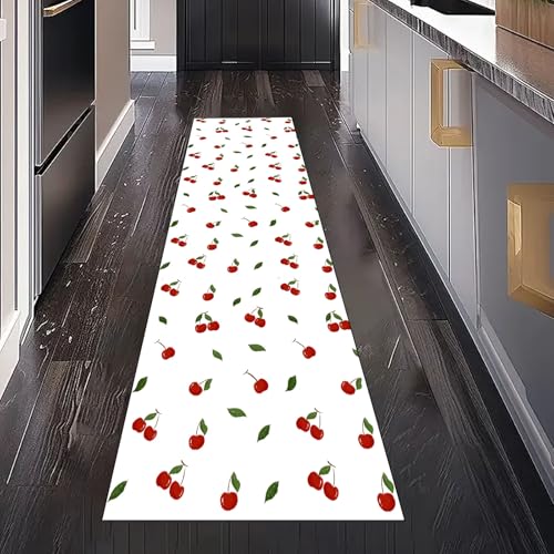 Gaqinhh Obst Kirsche Teppich Läufer Flur Küche Waschbar rutschfest 80x300 cm, Modern Minimalistisch Teppichläufer für küchenteppich Eingangsbereich Bettumrandung Schlafzimmer Wohnzimmer von Gaqinhh