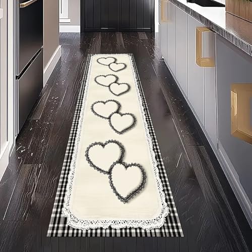 Gaqinhh Romantisch Liebe Landhausstil Herzform Teppich Läufer Flur Küche Waschbar rutschfest 80x300 cm, Rustikaler Karierte Teppichläufer für küchenteppich Eingangsbereich Bettumrandung Wohnzimmer Gaqinhh Romantisch Liebe Landhausstil Herzform Teppich Läufer Flur Küche Waschbar rutschfest 80x300 cm, Rustikaler Karierte Teppichläufer für küchenteppich Eingangsbereich Bettumrandung Wohnzimmer von Gaqinhh