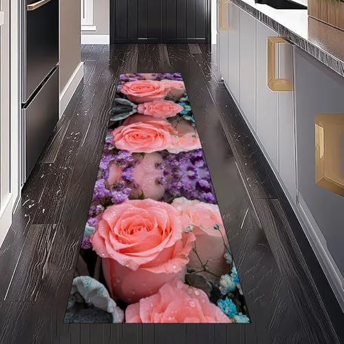 Gaqinhh Rosa Rose Blumen Teppichläufer Waschbar rutschfest 60x180 cm, Romantisch Pflanzen Blumen Küchenteppich Teppich Bettumrandung Schlafzimmer für Flur Eingangsbereich Wohnzimmer Teppiche Gaqinhh Rosa Rose Blumen Teppichläufer Waschbar rutschfest 60x180 cm, Romantisch Pflanzen Blumen Küchenteppich Teppich Bettumrandung Schlafzimmer für Flur Eingangsbereich Wohnzimmer Teppiche von Gaqinhh