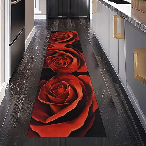 Gaqinhh Rot Rose Blumen Teppichläufer Waschbar rutschfest 60x180 cm, Valentinstag Romantisch Floral Küchenteppich Teppich Bettumrandung Schlafzimmer für Flur Eingangsbereich Wohnzimmer Teppiche Gaqinhh Rot Rose Blumen Teppichläufer Waschbar rutschfest 60x180 cm, Valentinstag Romantisch Floral Küchenteppich Teppich Bettumrandung Schlafzimmer für Flur Eingangsbereich Wohnzimmer Teppiche von Gaqinhh