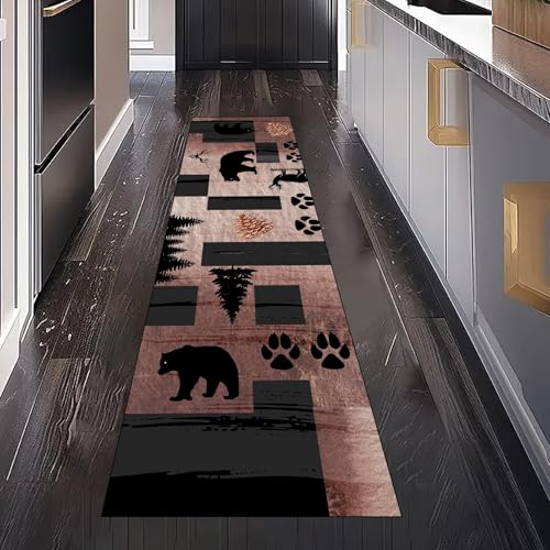 Gaqinhh Rustikal Bär Teppich Läufer Flur Küche Waschbar rutschfest 80x300 cm, Patchwork Pfotenabdrück Waldtiere Hirsch Geweih Teppichläufer für küchenteppich Eingangsbereich Bettumrandung Wohnzimmer Gaqinhh Rustikal Bär Teppich Läufer Flur Küche Waschbar rutschfest 80x300 cm, Patchwork Pfotenabdrück Waldtiere Hirsch Geweih Teppichläufer für küchenteppich Eingangsbereich Bettumrandung Wohnzimmer von Gaqinhh