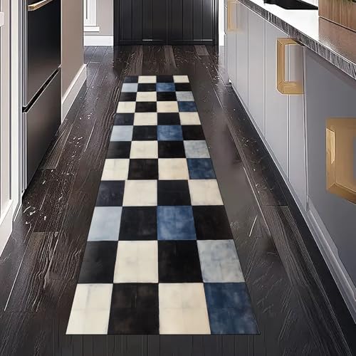 Gaqinhh Schwarze Weiße Plaid Streifen Teppich Läufer Flur Küche Waschbar rutschfest 80x300 cm, Modern Einfach Teppichläufer für küchenteppich Eingangsbereich Bettumrandung Schlafzimmer Wohnzimmer Gaqinhh Schwarze Weiße Plaid Streifen Teppich Läufer Flur Küche Waschbar rutschfest 80x300 cm, Modern Einfach Teppichläufer für küchenteppich Eingangsbereich Bettumrandung Schlafzimmer Wohnzimmer von Gaqinhh
