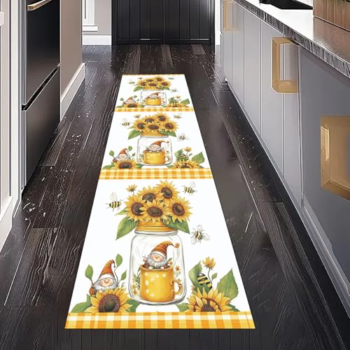 Gaqinhh Sonnenblume Biene Vase Teppich Läufer Flur Küchenteppich Waschbar rutschfest 60x120 cm, Rustikal Floral Plaid Teppichläufer für Bettumrandung Schlafzimmer Küchenläufer Eingangsbereich Gaqinhh Sonnenblume Biene Vase Teppich Läufer Flur Küchenteppich Waschbar rutschfest 60x120 cm, Rustikal Floral Plaid Teppichläufer für Bettumrandung Schlafzimmer Küchenläufer Eingangsbereich von Gaqinhh