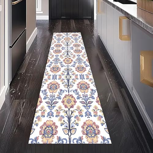 Gaqinhh Traditionell Ethnischer Blumen Teppichläufer Waschbar rutschfest 60x180 cm, Bohemian Vintage Küchenteppich Teppich Bettumrandung Schlafzimmer für Flur Eingangsbereich Wohnzimmer Teppiche von Gaqinhh