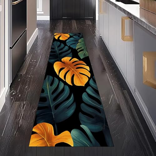 Gaqinhh Tropische Blätter Teppichläufer Küchenteppich Waschbar rutschfest 80x150 cm, Exotic Palmen Neuzeit Design Teppich für Bettumrandung Schlafzimmer Flur Eingangsbereich Wohnzimmer Küche von Gaqinhh