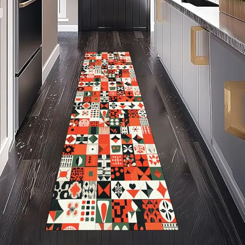 Gaqinhh Vintage Bohemian Mandala Teppichläufer Küchenteppich Waschbar rutschfest, Abstrakt Geometrie Plaid Teppich Läufer Flur für Bettumrandung Schlafzimmer Eingangsbereich Wohnzimmer 80x250 cm von Gaqinhh