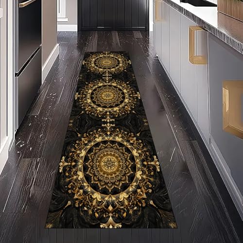 Gaqinhh Vintage Bohemian Mandala Teppichläufer Küchenteppich Waschbar rutschfest, Boho Abstrakt Blumen Teppich Läufer Flur für Bettumrandung Schlafzimmer Eingangsbereich Wohnzimmer 80x250 cm von Gaqinhh