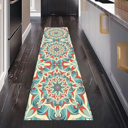 Gaqinhh Vintage Bohemian Mandala Teppichläufer Waschbar rutschfest 60x180 cm, Boho Blumen Ethnische Küchenteppich Teppich Bettumrandung Schlafzimmer für Flur Eingangsbereich Wohnzimmer Teppiche von Gaqinhh