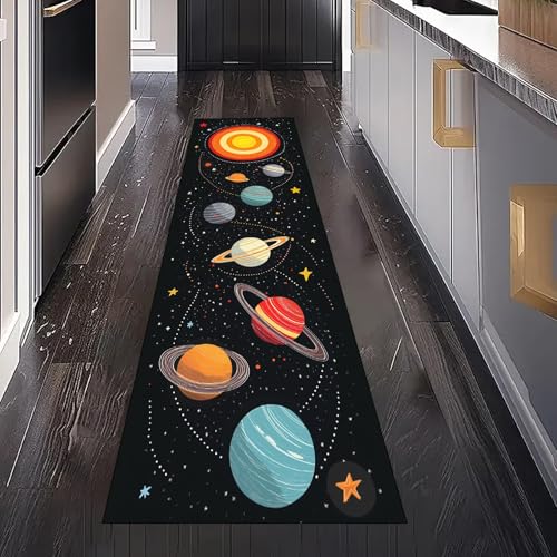 Gaqinhh Weltraum Planet Teppich Läufer für Schlafzimmer Wohnzimmer, Universum Stern Kinder Galaxy Teppichläufer Waschbar rutschfest für Küche Flur Eingangsbereich Bettumrandung Teppiche 60x240 cm von Gaqinhh