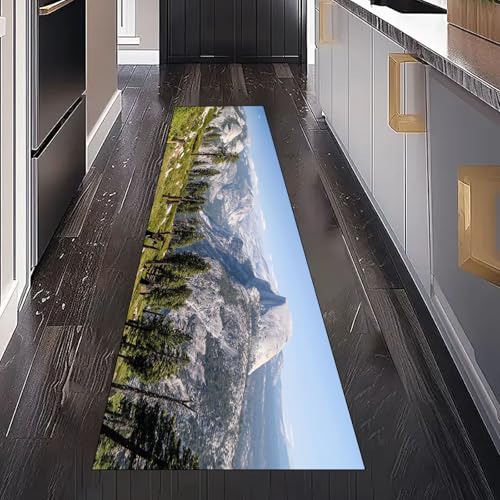 Gebirge Dschungel Landschaft Teppich Läufer Flur Küchenteppich Waschbar rutschfest 60x120 cm, Natur Berg Wald Schlucht Teppichläufer für Bettumrandung Schlafzimmer Küchenläufer Eingangsbereich von Gaqinhh