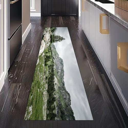 Gebirge Natur Landschaft Teppich Läufer für Schlafzimmer Wohnzimmer, Dschungel Wiese Felsen Teppichläufer Waschbar rutschfest für Küche Flur Eingangsbereich Bettumrandung Teppiche 60x240 cm Gebirge Natur Landschaft Teppich Läufer für Schlafzimmer Wohnzimmer, Dschungel Wiese Felsen Teppichläufer Waschbar rutschfest für Küche Flur Eingangsbereich Bettumrandung Teppiche 60x240 cm von Gaqinhh