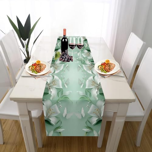 Geblümt Lilie Tischläufer Outdoor Waschbar Extralang, Anmut Schmetterling Natur Pflanze Tischdeko für Einschulung Deko Couchtisch Küche Esstischv Dekoration für Zuhause 30 x 140 cm von Gaqinhh