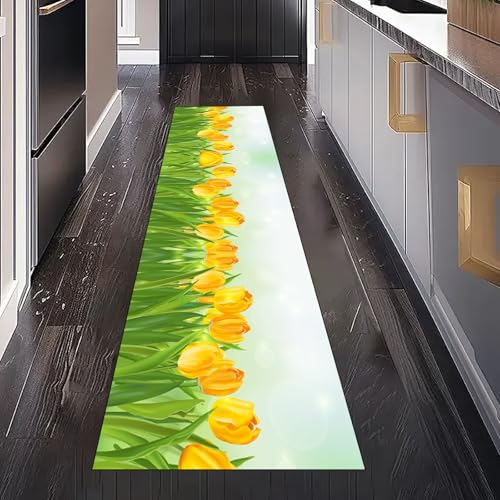 Gelb Tulpe Blumen Pflanzen Teppich Läufer Flur Küchenteppich Waschbar Rutschfest 60x120 cm, Aquarell Pastoral Floral Blätter Teppichläufer für Bettumrandung Schlafzimmer Küchenläufer Eingangsbereich Gelb Tulpe Blumen Pflanzen Teppich Läufer Flur Küchenteppich Waschbar Rutschfest 60x120 cm, Aquarell Pastoral Floral Blätter Teppichläufer für Bettumrandung Schlafzimmer Küchenläufer Eingangsbereich von Gaqinhh