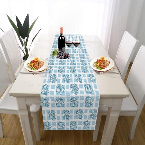 Geometrie Blumen Tischdeko Einschulung Mädchen Junge Deko, Kariert Gitter Modern Linie Tischläufer Waschbar für Einschulung Deko Couchtisch Küche Esstisch Dekoration für Zuhause 35 x 180 cm von Gaqinhh