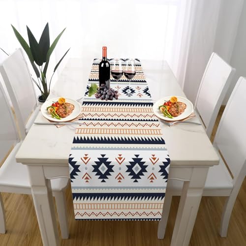 Geometrie Dreieck Tischläufer Outdoor Hochzeitsdeko, Aztekenmuster Raute Ethnischer Polygon Tischdeko Waschbar für Einschulung Deko Couchtisch Küche Esstisch Dekoration für Zuhause 30 x 180 cm von Gaqinhh