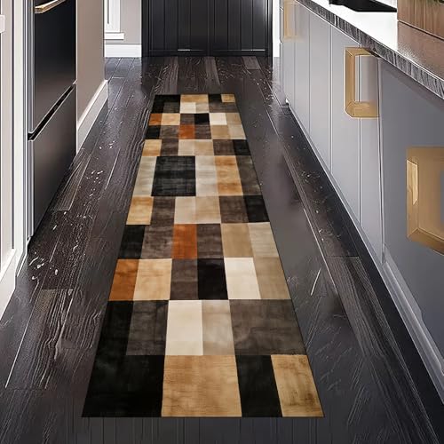 Geometrisch Kariert Teppich Läufer Flur Küche Waschbar rutschfest 80x300 cm, Modern Plaid Teppichläufer für küchenteppich Eingangsbereich Bettumrandung Schlafzimmer Wohnzimmer Geometrisch Kariert Teppich Läufer Flur Küche Waschbar rutschfest 80x300 cm, Modern Plaid Teppichläufer für küchenteppich Eingangsbereich Bettumrandung Schlafzimmer Wohnzimmer von Gaqinhh