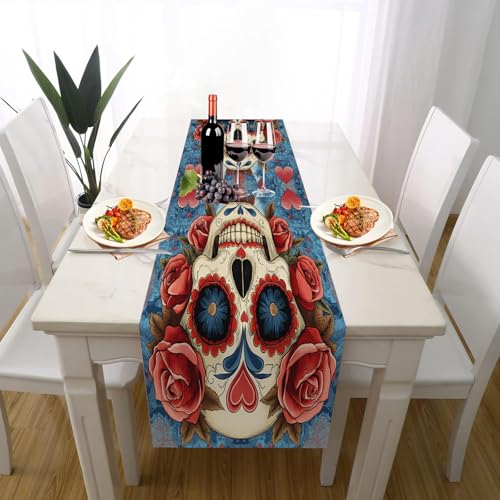 Halloween Schädel Tischläufer Sommer Waschbar, Gothic Rose Liebe Herzform Tischläufer für Einschulung Deko Couchtisch Küche Esstischv Partydeko Dekoration für Zuhause 40 x 240 cm Halloween Schädel Tischläufer Sommer Waschbar, Gothic Rose Liebe Herzform Tischläufer für Einschulung Deko Couchtisch Küche Esstischv Partydeko Dekoration für Zuhause 40 x 240 cm von Gaqinhh