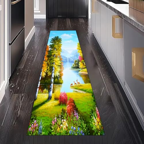 Herbst Wald Landschaft Teppich Läufer Flur Küche Waschbar rutschfest 60x150 cm, Natur Fluss Gebirge Dschungel Teppiche für Bettumrandung Schlafzimmer Teppichläufer für Küchenläufer Eingangsbereich Herbst Wald Landschaft Teppich Läufer Flur Küche Waschbar rutschfest 60x150 cm, Natur Fluss Gebirge Dschungel Teppiche für Bettumrandung Schlafzimmer Teppichläufer für Küchenläufer Eingangsbereich von Gaqinhh