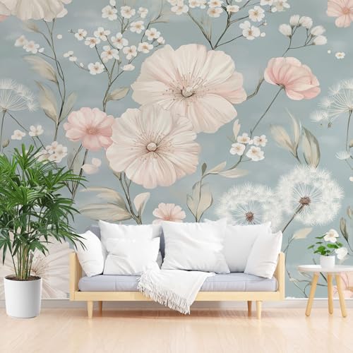 Hibiskus Löwenzahn Blumen 3D Fototapete, Aquarell Blumenmuster Tapeten Vliestapete, Vintage Blüten Wandtapete Schlafzimmer Kinderzimmer Wohnzimmer Tapete Abwaschbar Wasserfest 150 x 105 cm (B x H) von Gaqinhh