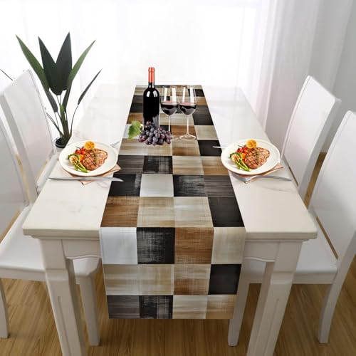 Karierte Schachbrett Tischläufer Einschulung Deko, Patchwork Quadrat Geometrisch Farbblock Tischdeko Waschbar Küche Tisch Dekoration Geburtstag Hochzeitsdeko 30x120cm von Gaqinhh