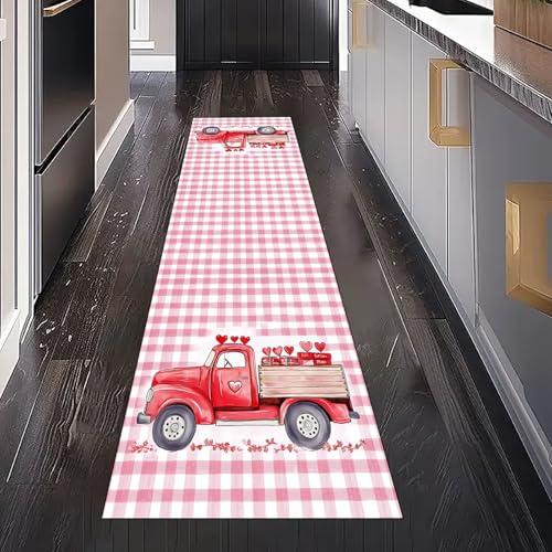 Liebe Herz Kleintransporter Teppich Läufer Flur Küche Waschbar Rutschfest 80x300 cm, Pastoral Plaid Streifen Teppichläufer für küchenteppich Eingangsbereich Bettumrandung Schlafzimmer Wohnzimmer Liebe Herz Kleintransporter Teppich Läufer Flur Küche Waschbar Rutschfest 80x300 cm, Pastoral Plaid Streifen Teppichläufer für küchenteppich Eingangsbereich Bettumrandung Schlafzimmer Wohnzimmer von Gaqinhh