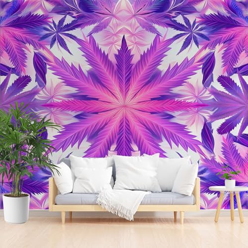 Lila Blätter Vliestapete Abwaschbar, Pflanzen Blatt Fototapete 3d Effekt, Tropische Botanische Tapete Badezimmer Wasserfest Wohnzimmer Kinderzimmer Tapeten Vliestapete 450 x 315 cm (B x H) von Gaqinhh