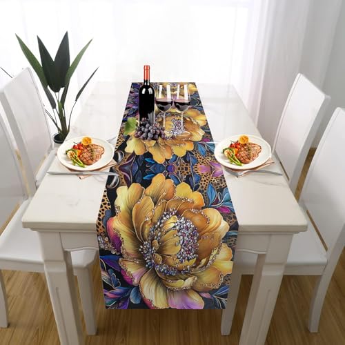 Luxuriöse Blume Tischläufer Geburtstag Partydeko, Tiermuster Leopardenmuster Exotisch Kristall Tischdeko Outdoor Sommer Deko für Einschulung Deko Couchtisch Esstischv 40 x 180 cm von Gaqinhh