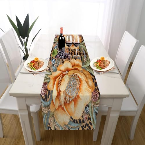 Luxuriöse Leopardenmuster Tischläufer Outdoor Waschbar Extralang, Tiermuster Blumen Exotisch Feder Tischdeko für Einschulung Deko Couchtisch Küche Esstischv Dekoration für Zuhause 30 x 140 cm Luxuriöse Leopardenmuster Tischläufer Outdoor Waschbar Extralang, Tiermuster Blumen Exotisch Feder Tischdeko für Einschulung Deko Couchtisch Küche Esstischv Dekoration für Zuhause 30 x 140 cm von Gaqinhh
