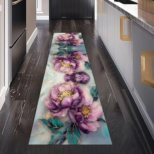Luxuriöse Pfingstrose Teppichläufer Waschbar Rutschfest 60x180 cm, Geblümt Blume Orientalisch Botanisch Küchenteppich Teppich Bettumrandung Schlafzimmer für Flur Eingangsbereich Wohnzimmer Teppiche Luxuriöse Pfingstrose Teppichläufer Waschbar Rutschfest 60x180 cm, Geblümt Blume Orientalisch Botanisch Küchenteppich Teppich Bettumrandung Schlafzimmer für Flur Eingangsbereich Wohnzimmer Teppiche von Gaqinhh
