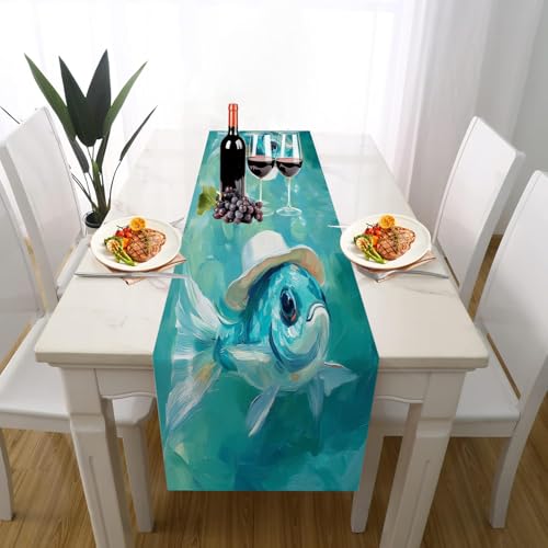Malerei Fisch Tischläufer Einschulung Deko, Ölgemälde Tier Kunst Hut Tischläufer Waschbar für Sommerdeko Couchtisch Küche Esstisch Partydeko Dekoration für Zuhause 40 x 140 cm Malerei Fisch Tischläufer Einschulung Deko, Ölgemälde Tier Kunst Hut Tischläufer Waschbar für Sommerdeko Couchtisch Küche Esstisch Partydeko Dekoration für Zuhause 40 x 140 cm von Gaqinhh