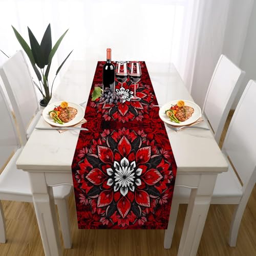 Mandala Geblümt Tischläufer Outdoor Hochzeitsdeko, Orientalisch Blumenmuster Boho Symmetrisch Tischdeko Waschbar für Einschulung Deko Couchtisch Küche Esstisch Dekoration für Zuhause 30 x 180 cm von Gaqinhh