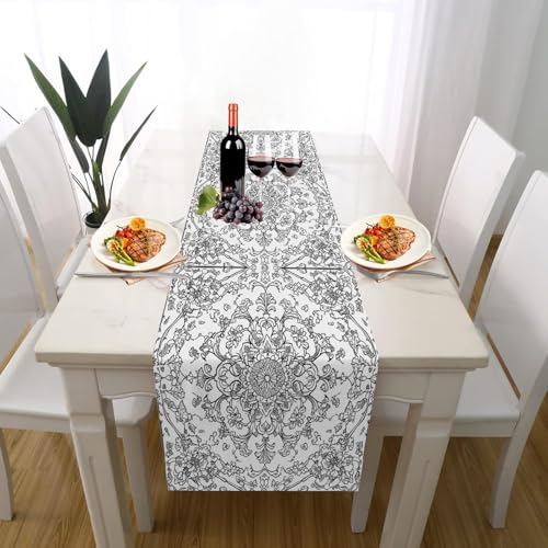 Mandala Geometrie Tischläufer Outdoor Hochzeitsdeko, Bohemian Blumen Handgezeichnet Muster Tischdeko Waschbar für Einschulung Deko Couchtisch Küche Esstisch Dekoration für Zuhause 30 x 180 cm von Gaqinhh