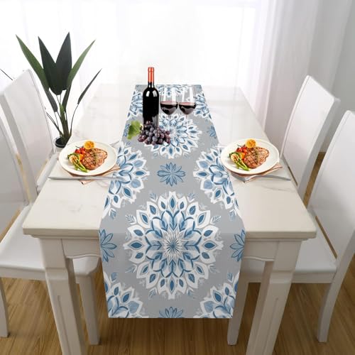 Mandala Stern Tischdeko Einschulung Mädchen Junge Deko, Geometrie Kreisform Skandinavisch Eiskristall Tischläufer Waschbar für Einschulung Deko Couchtisch Esstisch Dekoration für Zuhause 35 x 180 cm von Gaqinhh
