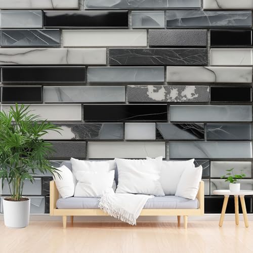 Marmoroptik Fototapete 3d Effekt, Schwarz Weiß Fliesendekor Wandtapete Wasserfest, Moderne Ästhetik Kunst Vliestapete Kinderzimmer Mädchen Jungen Wohnzimmer Abwaschbar Tapete 300 x 210 cm (B x H) von Gaqinhh