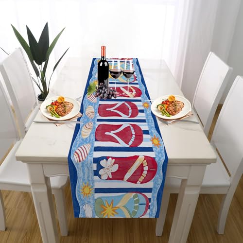 Meer Strand Sandalen Tischdeko Einschulung Mädchen Junge Deko, Sonne Muschel Meereswellen Tischläufer Waschbar für Einschulung Deko Couchtisch Küche Esstisch Dekoration für Zuhause 35 x 180 cm Meer Strand Sandalen Tischdeko Einschulung Mädchen Junge Deko, Sonne Muschel Meereswellen Tischläufer Waschbar für Einschulung Deko Couchtisch Küche Esstisch Dekoration für Zuhause 35 x 180 cm von Gaqinhh