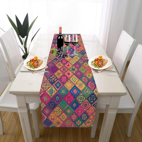 Mosaik Quadrat Tischläufer Einschulung Deko, Patchwork Karierte Marokkanisch Geometrie Tischläufer Waschbar für Sommerdeko Couchtisch Küche Esstisch Partydeko Dekoration für Zuhause 40 x 140 cm von Gaqinhh